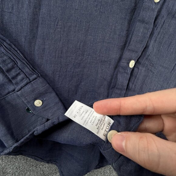 Eton CHELSEA Soft Dark Blue Medium Slim Long Sleeve Button Up Shirt Men Cotton - Picture 10 of 16